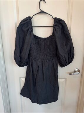 Tuckernuck Black Puff-Sleeve Smocked Midi Dress